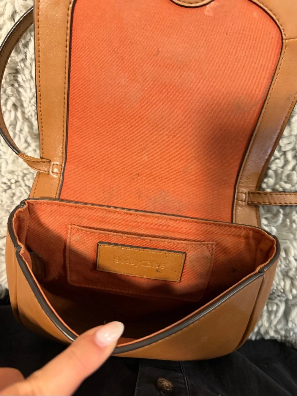 See By Chloe Tan Leather Small Crossbody with Gold Ring Detail
